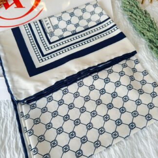 Vakko Desen Twill Eşarp - Beyaz Lacivert