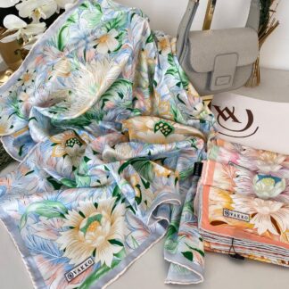 Vakko Çiçek Desen Twill Eşarp 77006 - Bebe Mavisi