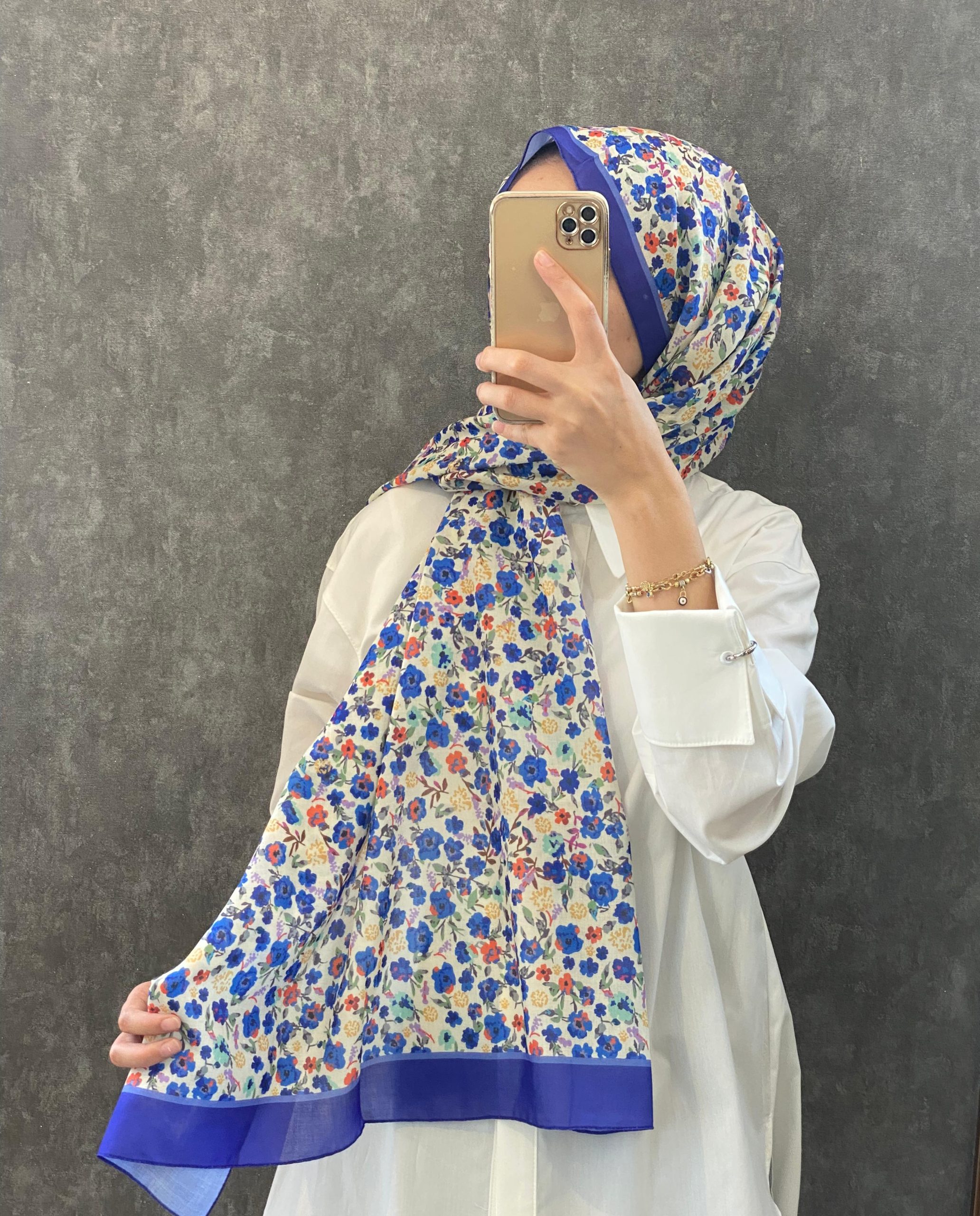 Çiçek Deen Pamuk Soft Şal 424434 - Saks
