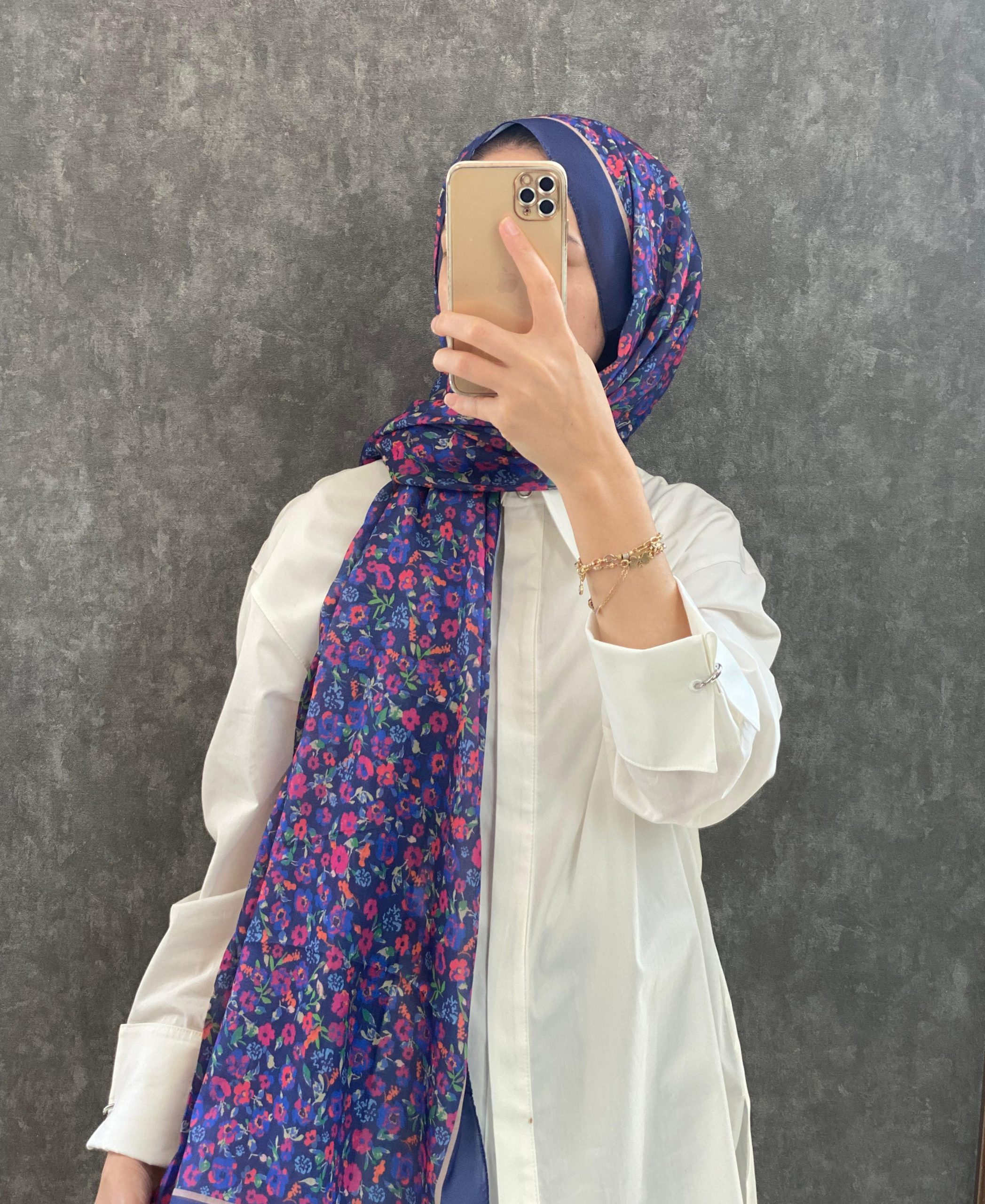 Çiçek Deen Pamuk Soft Şal 424434 - Lacivert