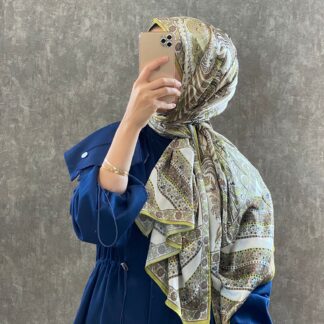 İTHAL ETRO DESEN NEW VUAL İPEK ŞAL 44344 -Yağ yeşili