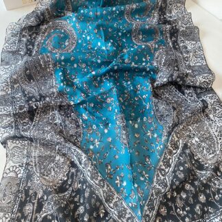 Etro Etnik Desen Pamuk Soft Şal 37631 - mavi/siyah