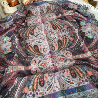 Etro Desen Pamuk Soft Eşarp -vişne/turuncu
