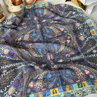 Etro Desen Pamuk Soft Eşarp -mavi/kahve