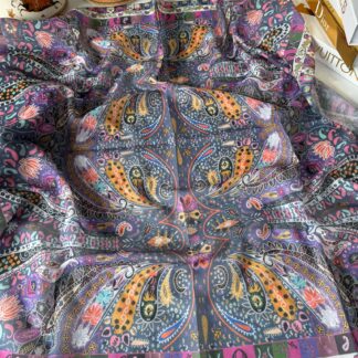 Etro Desen Pamuk Soft Eşarp -turuncu/mor