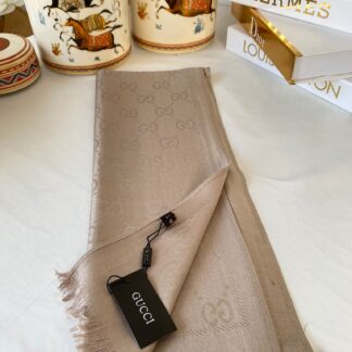 İthal Gucci Çift Taraflı Pamuk Yün İpek Şal 544330 - cappuccino