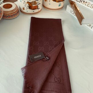 İthal Gucci Çift Taraflı Pamuk Yün İpek Şal 544330 - Acı Kahve