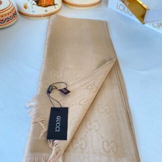 İthal Gucci Çift Taraflı Pamuk Yün İpek Şal 544330 - Latte