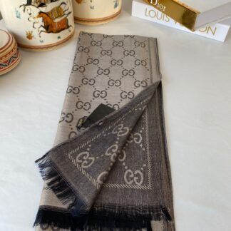 İthal Gucci Çift Taraflı Pamuk Yün İpek Şal 544330 - Vizon