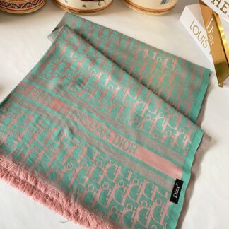 Dior Desenli İpek Kaşmir Çift Taraflı Şal 78002 - Mint