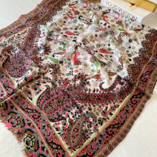 Etnik Desen Hint İpeği Şal 78945 -kahve/pembe