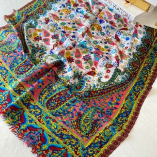 Etnik Desen Hint İpeği Şal 78945 -sarı/bordo