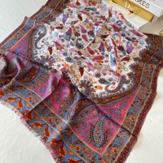Etnik Desen Hint İpeği Şal 78945 -pembe/bordo