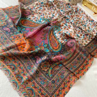 Etnik Desen Hint İpeği Şal-654321 pembe/turuncu
