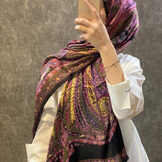 İthal Etro Yeni Sezon İthal Etnik Desen Vual İpek Şal 10041 - Gül Kurusu