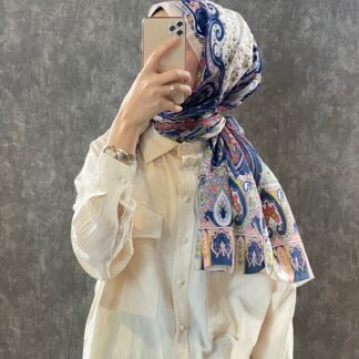 ETRO KAYMAYAN VUAL İPEK ŞAL 025025 - somon/lacivert
