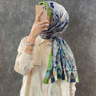 ETRO KAYMAYAN VUAL İPEK ŞAL 025025 - yeşil/mavi