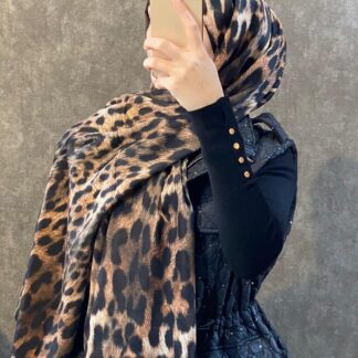 Leopar Desen Pamuk İpek Şal 44110 - Kahve