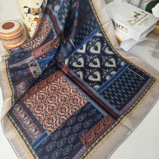Etnik Desen Pamuk Soft Şal 83923 - Lacivert/Bej