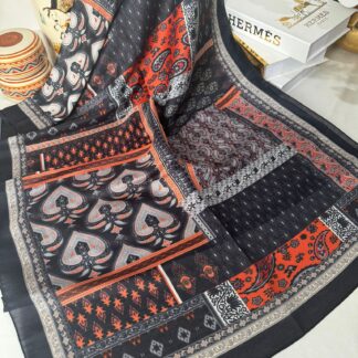 Etnik Desen Pamuk Soft Şal 83923 - Siyah