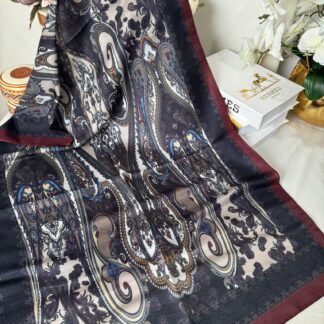 Etnik Desen Pamuk Soft Şal 83925 - Siyah/Bordo