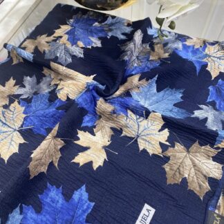 Yaprak Desen Mio Caz Eşarp - Lacivert - İndigo - Organic ScarfsOrganic Scarfs