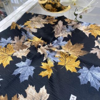 Yaprak Desen Mio Caz Eşarp - Siyah - Hardal - Organic ScarfsOrganic Scarfs