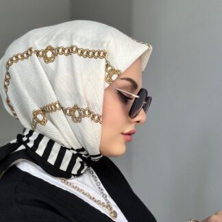 Zincir Desenli Mio Cazz Eşarp - Beyaz - Organic ScarfsOrganic Scarfs