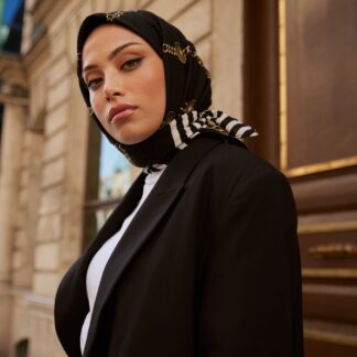 Zincir Desenli Mio Cazz Eşarp - Siyah- Gold - Organic ScarfsOrganic Scarfs